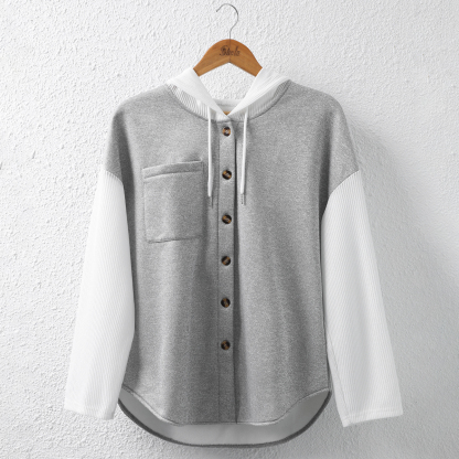 Chaqueta de otoño para mujer, casual, con capucha, holgada, de manga larga, con botones