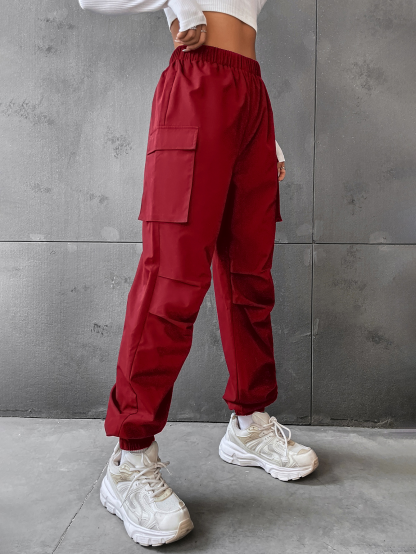 Flap Pocket Side Cargo Pants Color: black, gray, burgundy