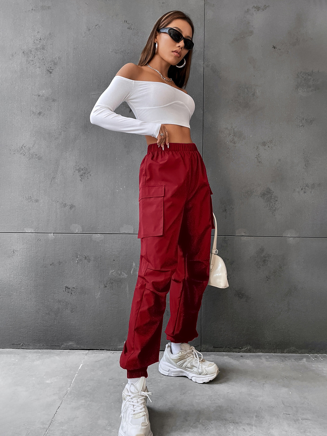 Flap Pocket Side Cargo Pants Color: black, gray, burgundy