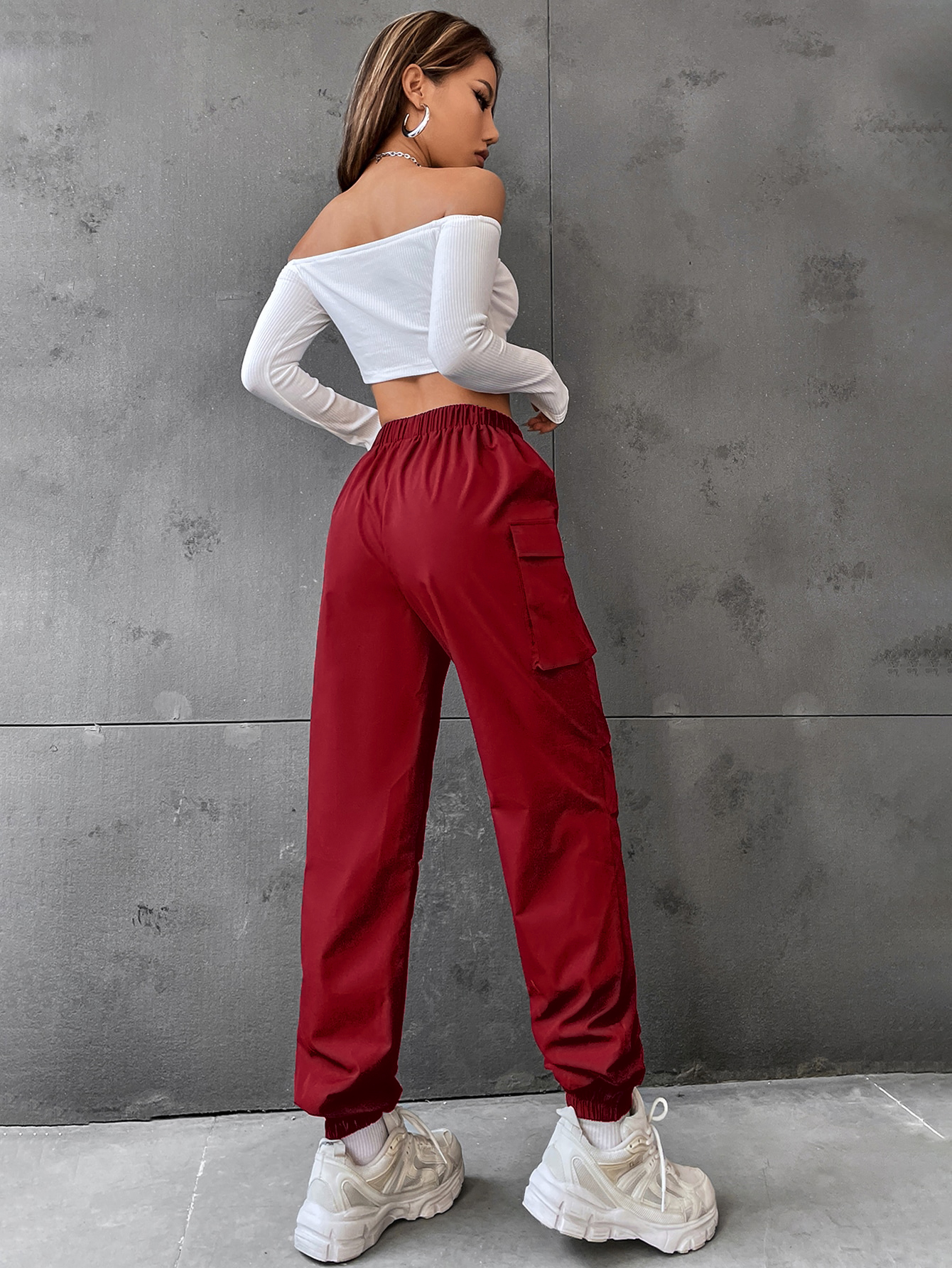 Flap Pocket Side Cargo Pants Color: black, gray, burgundy
