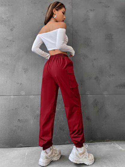 Flap Pocket Side Cargo Pants Color: black, gray, burgundy