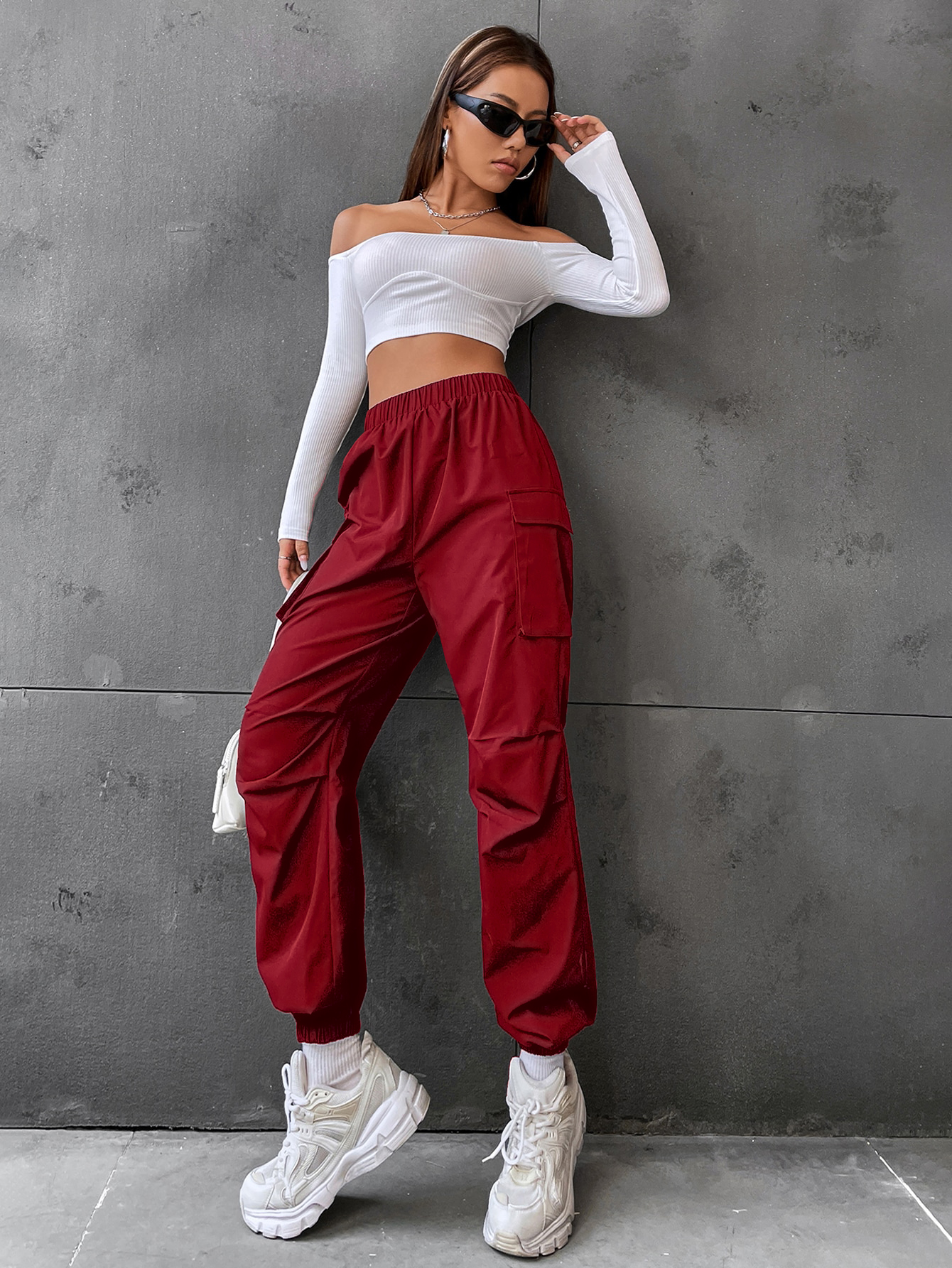 Flap Pocket Side Cargo Pants Color: black, gray, burgundy