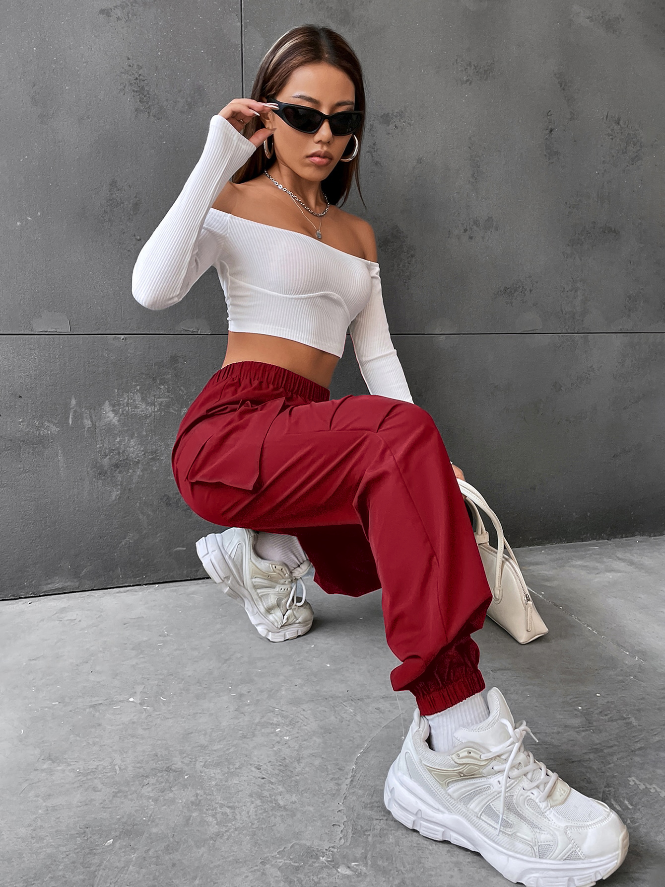 Flap Pocket Side Cargo Pants Color: black, gray, burgundy