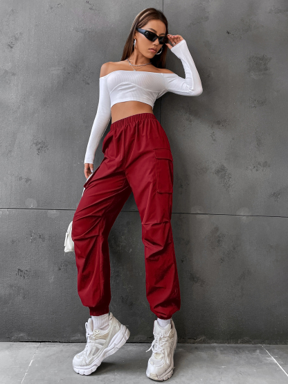 Flap Pocket Side Cargo Pants Color: black, gray, burgundy