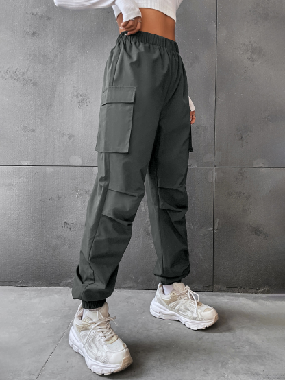 Flap Pocket Side Cargo Pants Color: black, gray, burgundy