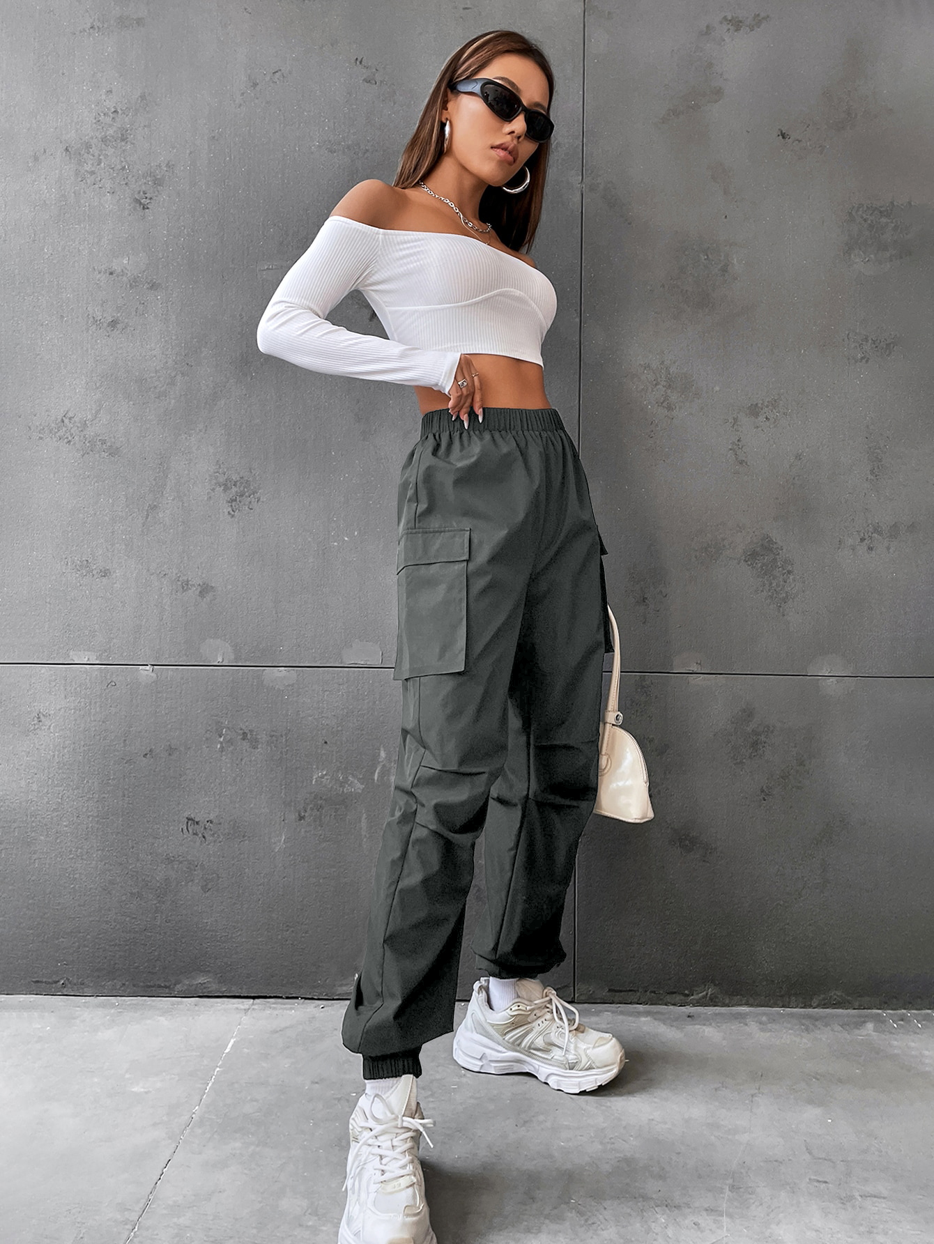 Flap Pocket Side Cargo Pants Color: black, gray, burgundy