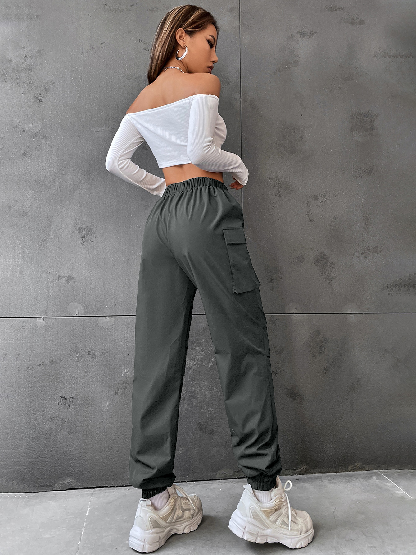Flap Pocket Side Cargo Pants Color: black, gray, burgundy