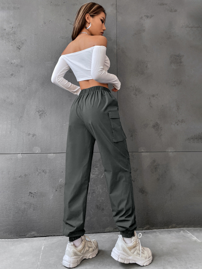 Flap Pocket Side Cargo Pants Color: black, gray, burgundy