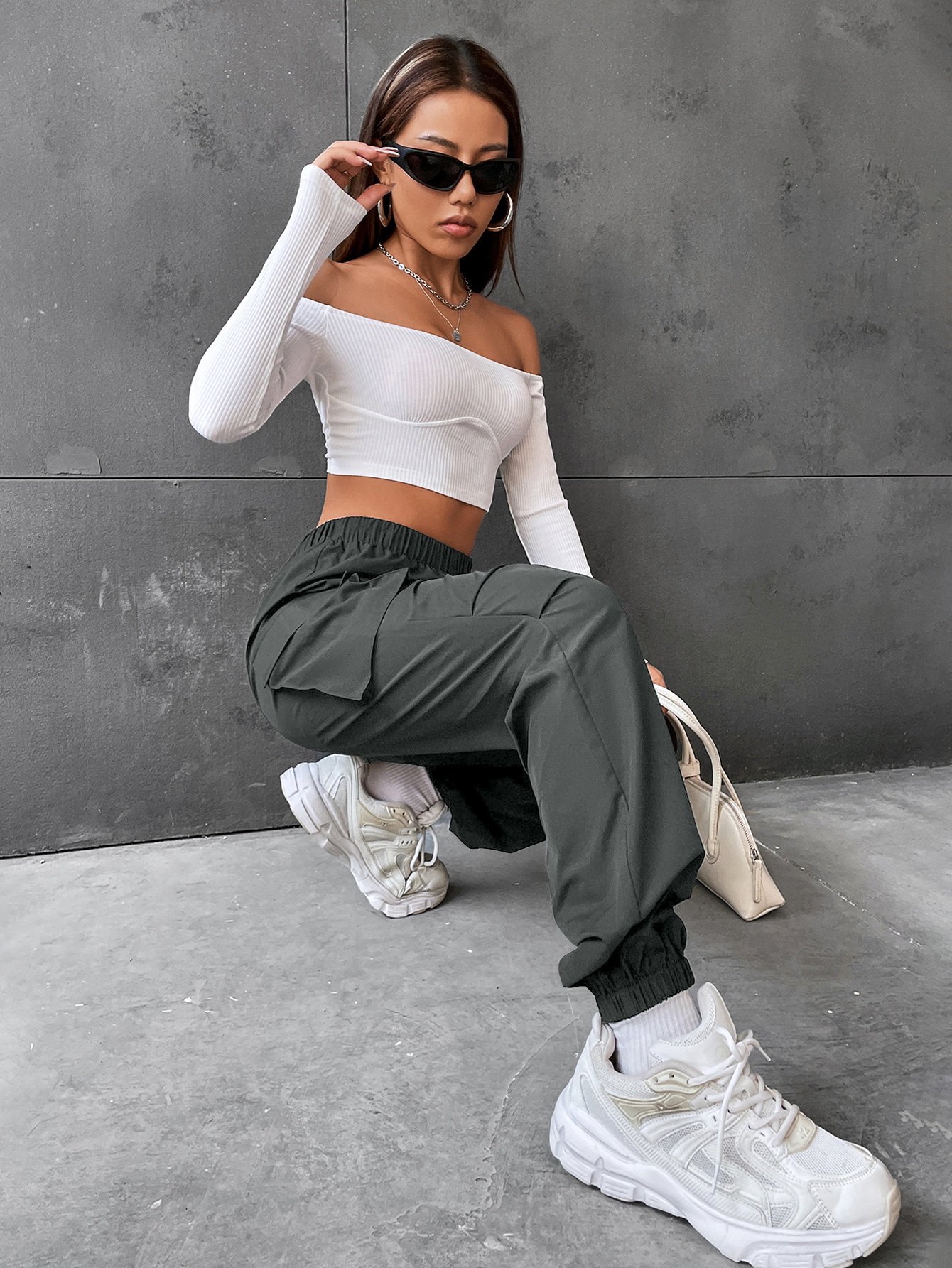 Flap Pocket Side Cargo Pants Color: black, gray, burgundy