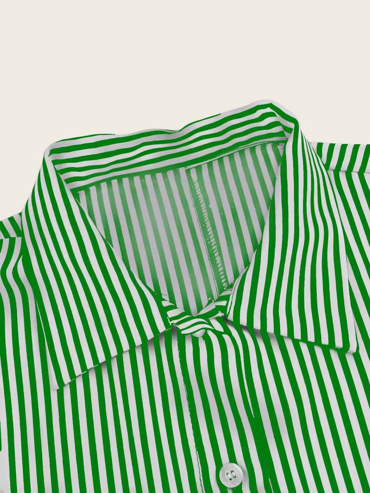 XH562 Women's Colorblock Striped Single Breasted Long Sleeve Loose Summer Vacation Style Dress Maxi Women Outfit Fall Cloth For Women