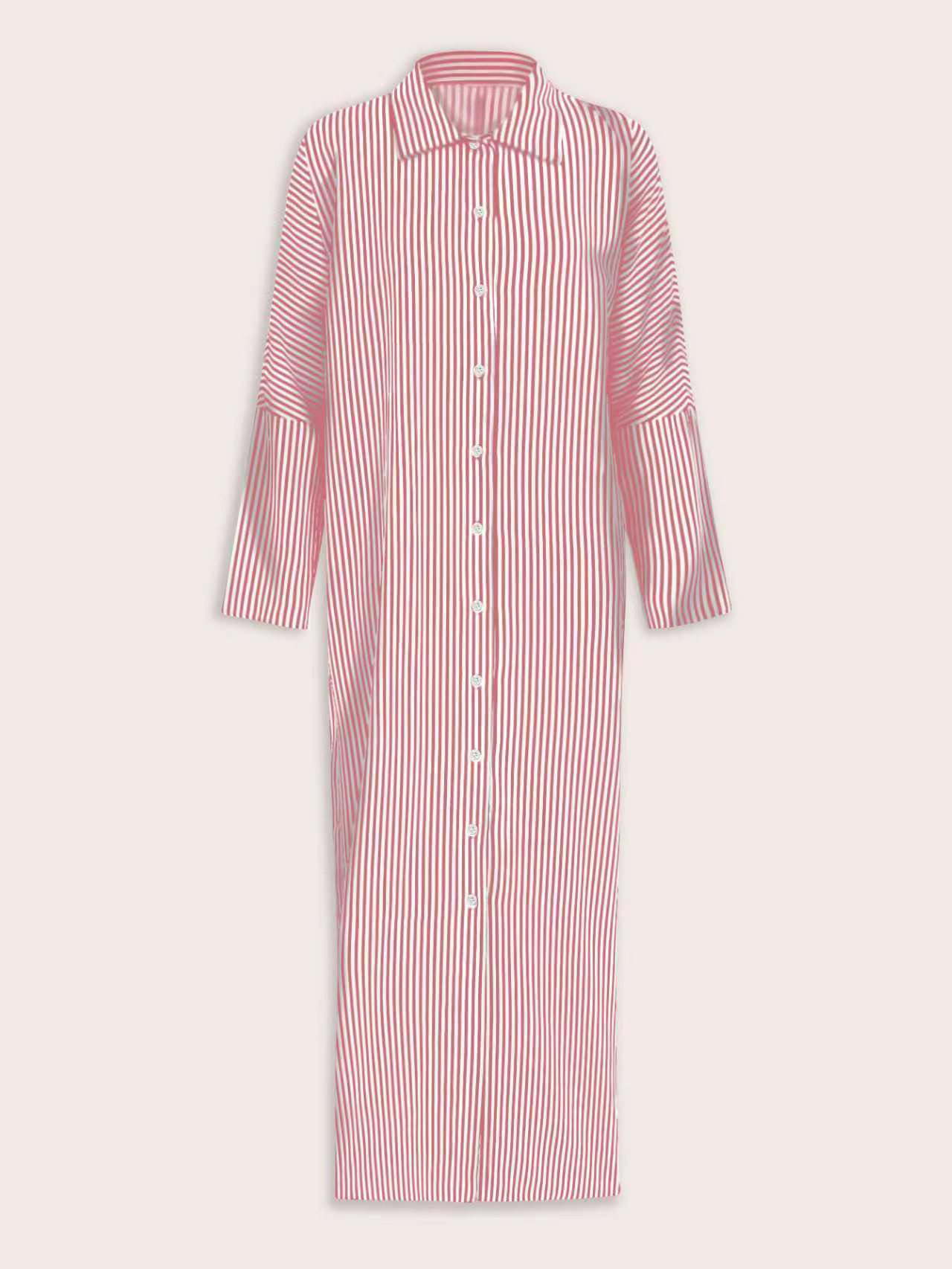 XH562 Women's Colorblock Striped Single Breasted Long Sleeve Loose Summer Vacation Style Dress Maxi Women Outfit Fall Cloth For Women