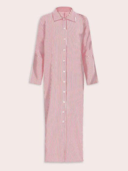 XH562 Women's Colorblock Striped Single Breasted Long Sleeve Loose Summer Vacation Style Dress Maxi Women Outfit Fall Cloth For Women