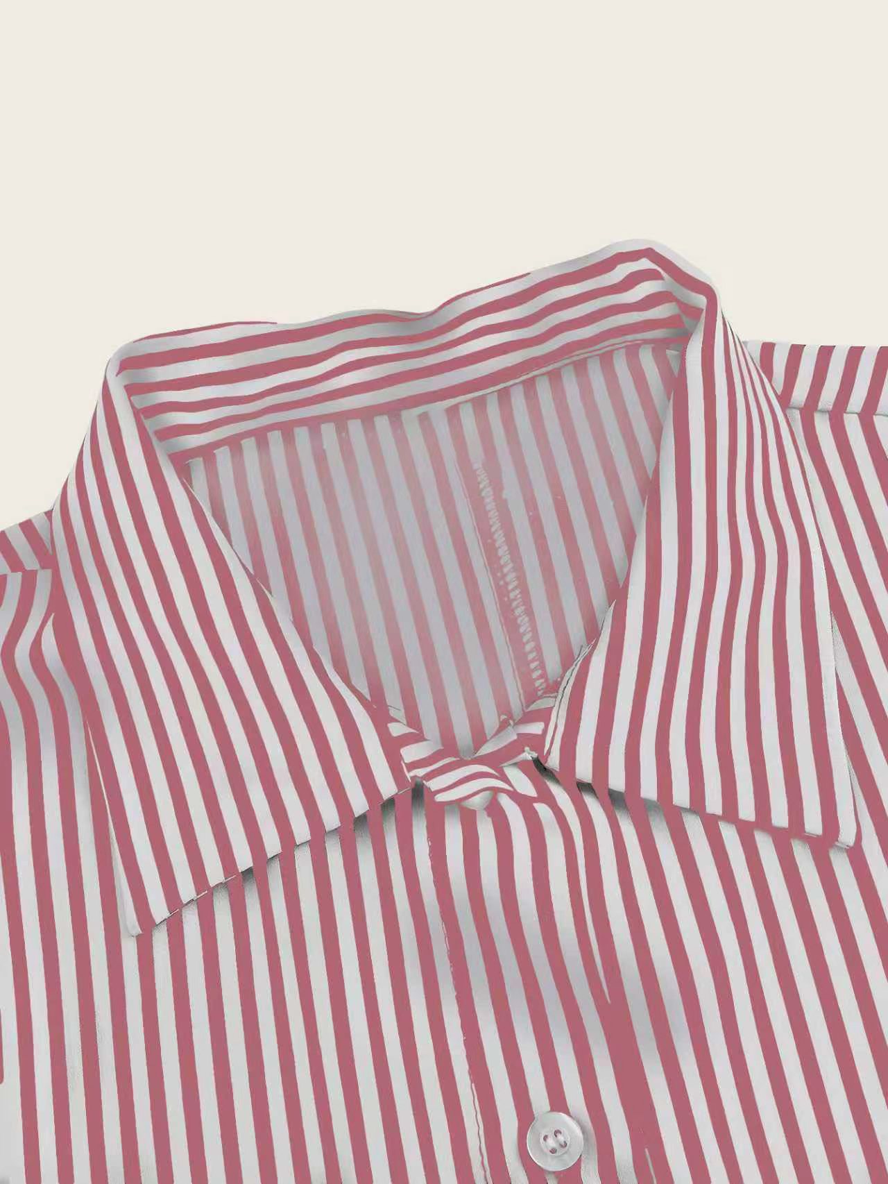 XH562 Women's Colorblock Striped Single Breasted Long Sleeve Loose Summer Vacation Style Dress Maxi Women Outfit Fall Cloth For Women