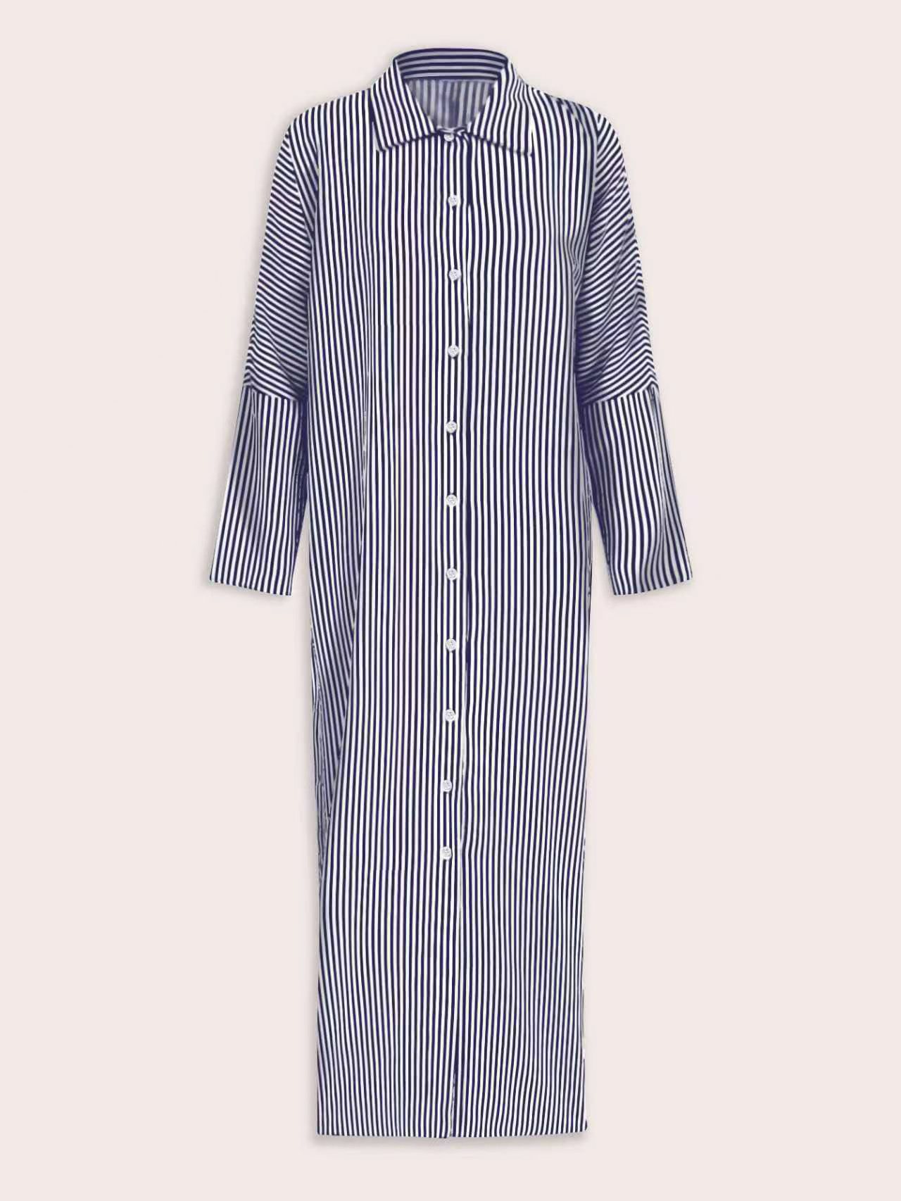 XH562 Women's Colorblock Striped Single Breasted Long Sleeve Loose Summer Vacation Style Dress Maxi Women Outfit Fall Cloth For Women