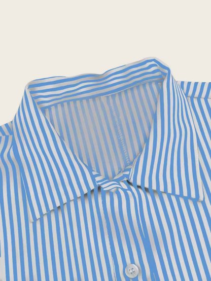 XH562 Women's Colorblock Striped Single Breasted Long Sleeve Loose Summer Vacation Style Dress Maxi Women Outfit Fall Cloth For Women