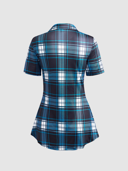 XD054 Women's Summer Asymmetrical Hem Short Sleeve Plaid Patchwork Casual T-Shirt Graphic Tees Women Tops