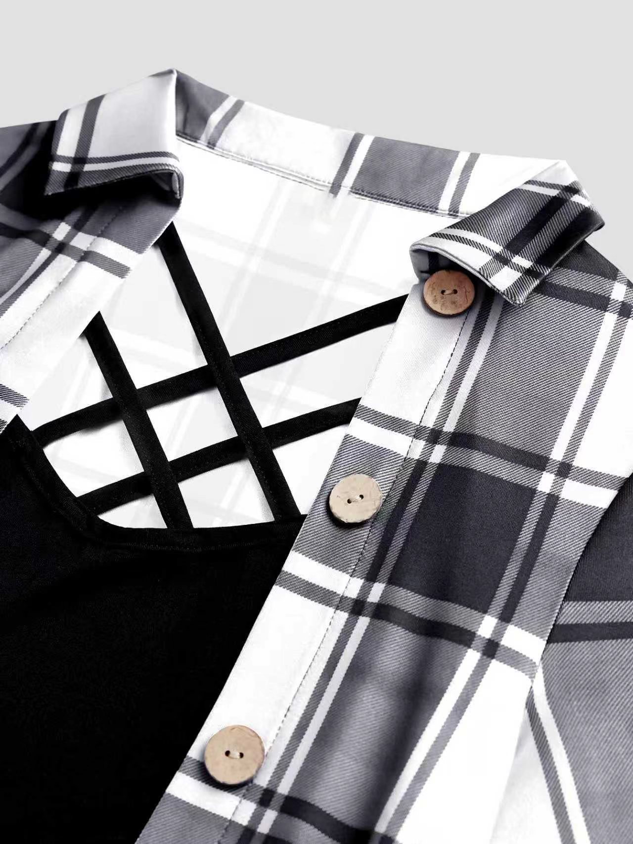 XD054 Women's Summer Asymmetrical Hem Short Sleeve Plaid Patchwork Casual T-Shirt Graphic Tees Women Tops