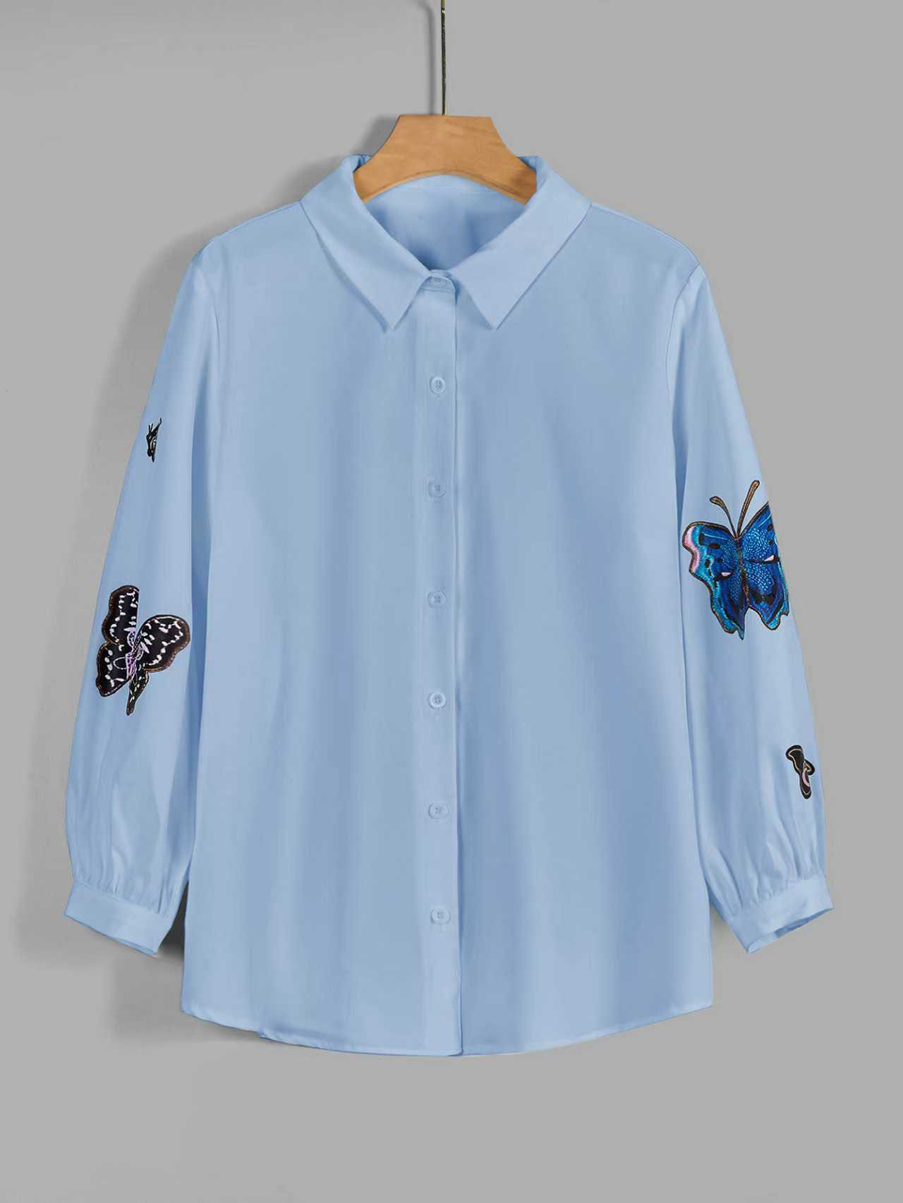 XD267 Women's Casual Butterfly Print Long Sleeve Blouse Women Shirt