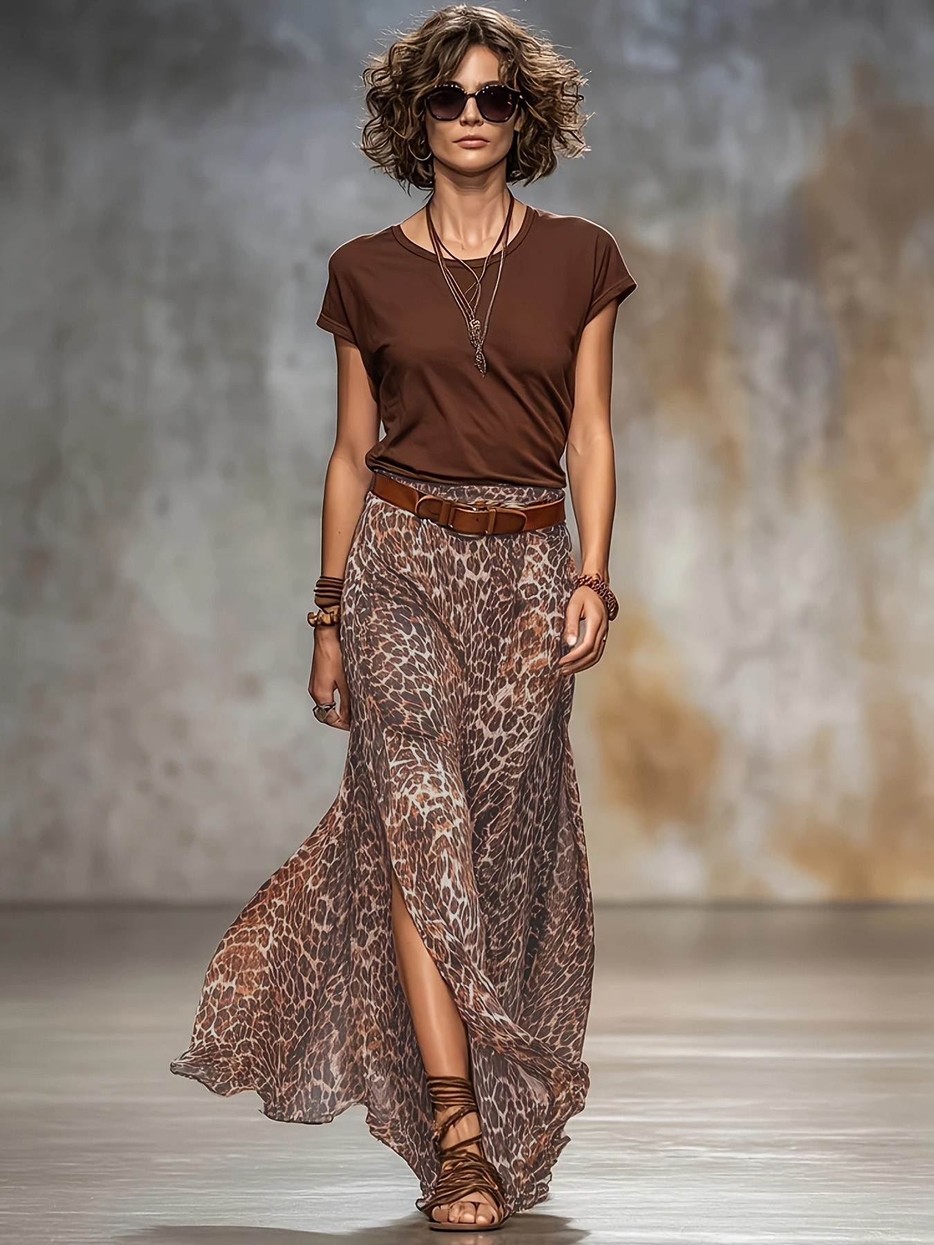 lgy177 Women's Leisure Sexy Skirt with Leopard Print (Without Belt)