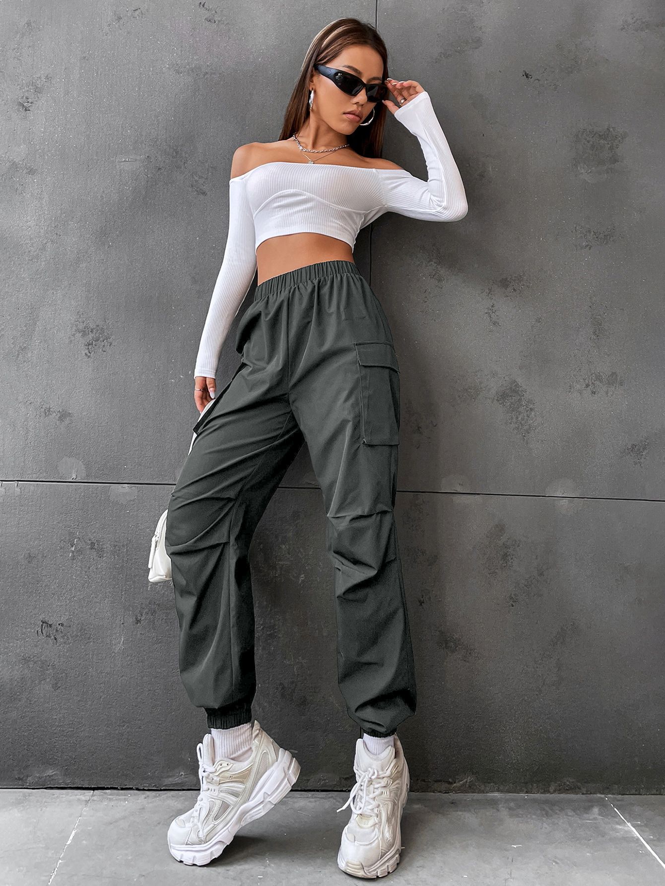 Flap Pocket Side Cargo Pants Color: black, gray, burgundy