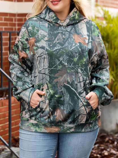 Women's Large Size Leaf Hoodie - Casual, Fashionable and Versatile Color:Multicolor