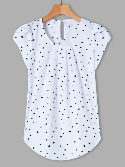 Holidaya Floral Print Pleated Cap Sleeve Top