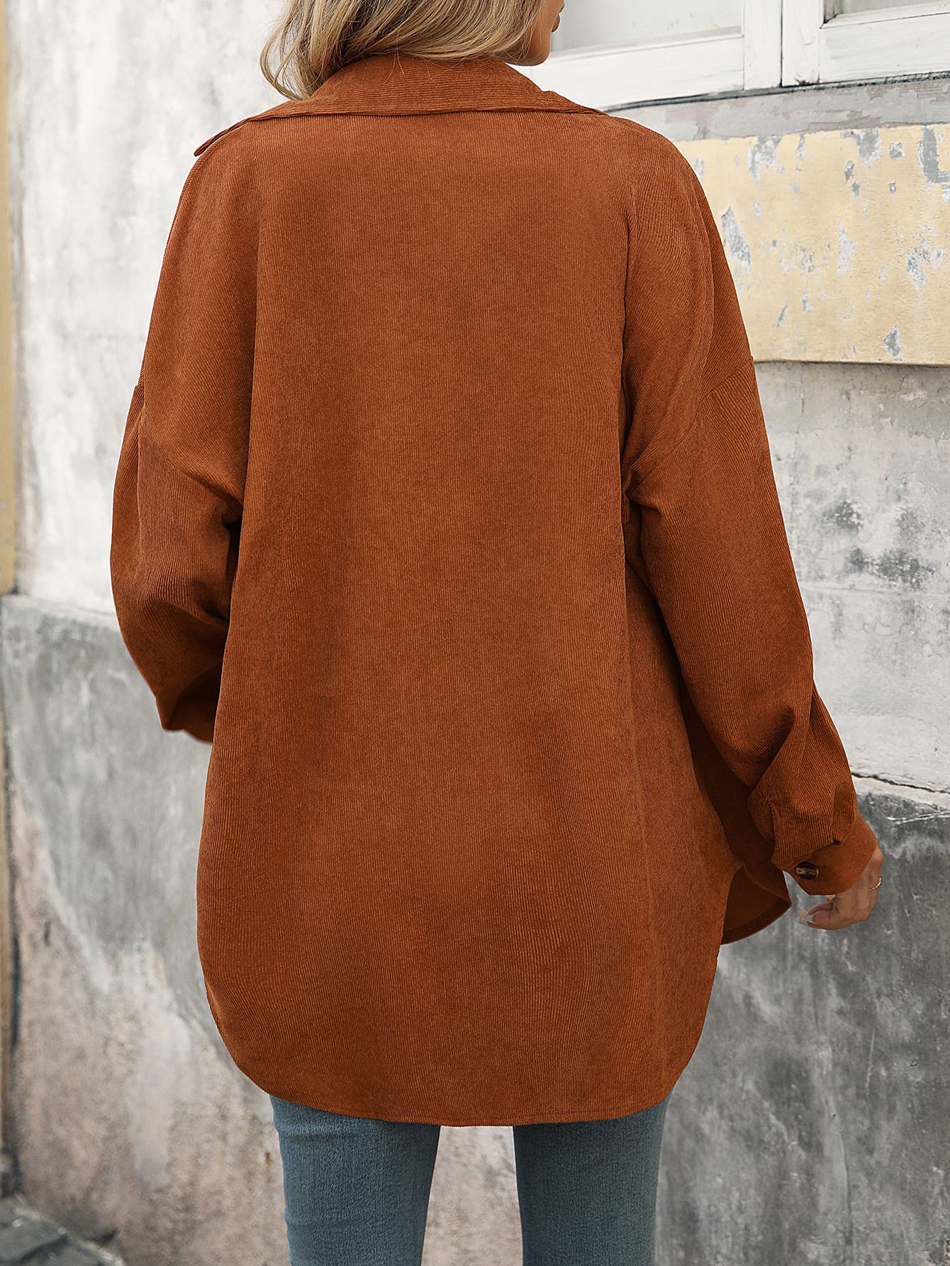 S1222 Women Juniors Shacket Corduroy Shirt Jacket Flap Pocket Button Front Corduroy Coat