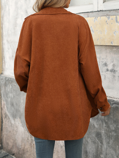 S1222 Women Juniors Shacket Corduroy Shirt Jacket Flap Pocket Button Front Corduroy Coat