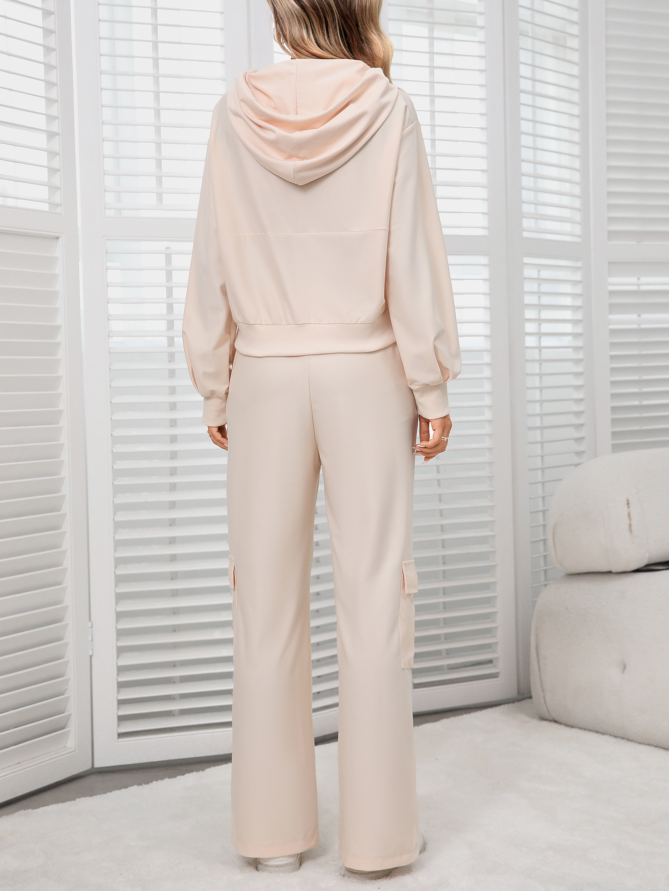 YJ083 Women's Flap Pocket Side Cargo Pants Leisure Hooded Sweatshirt Set(Can be customized printing)