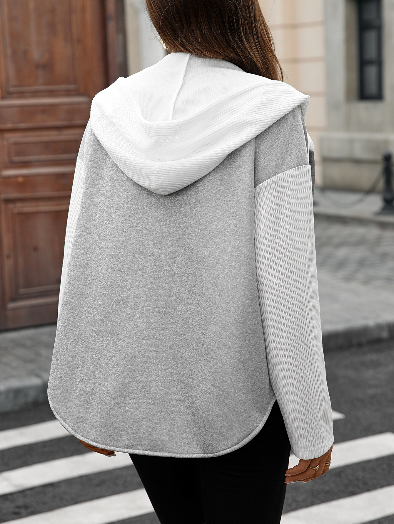 Chaqueta de otoño para mujer, casual, con capucha, holgada, de manga larga, con botones