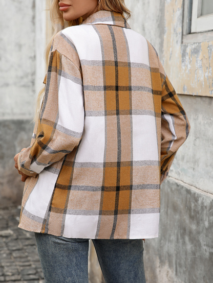 YJ100 Women's lapel plaid shirt casual and fashionable suitable for all 