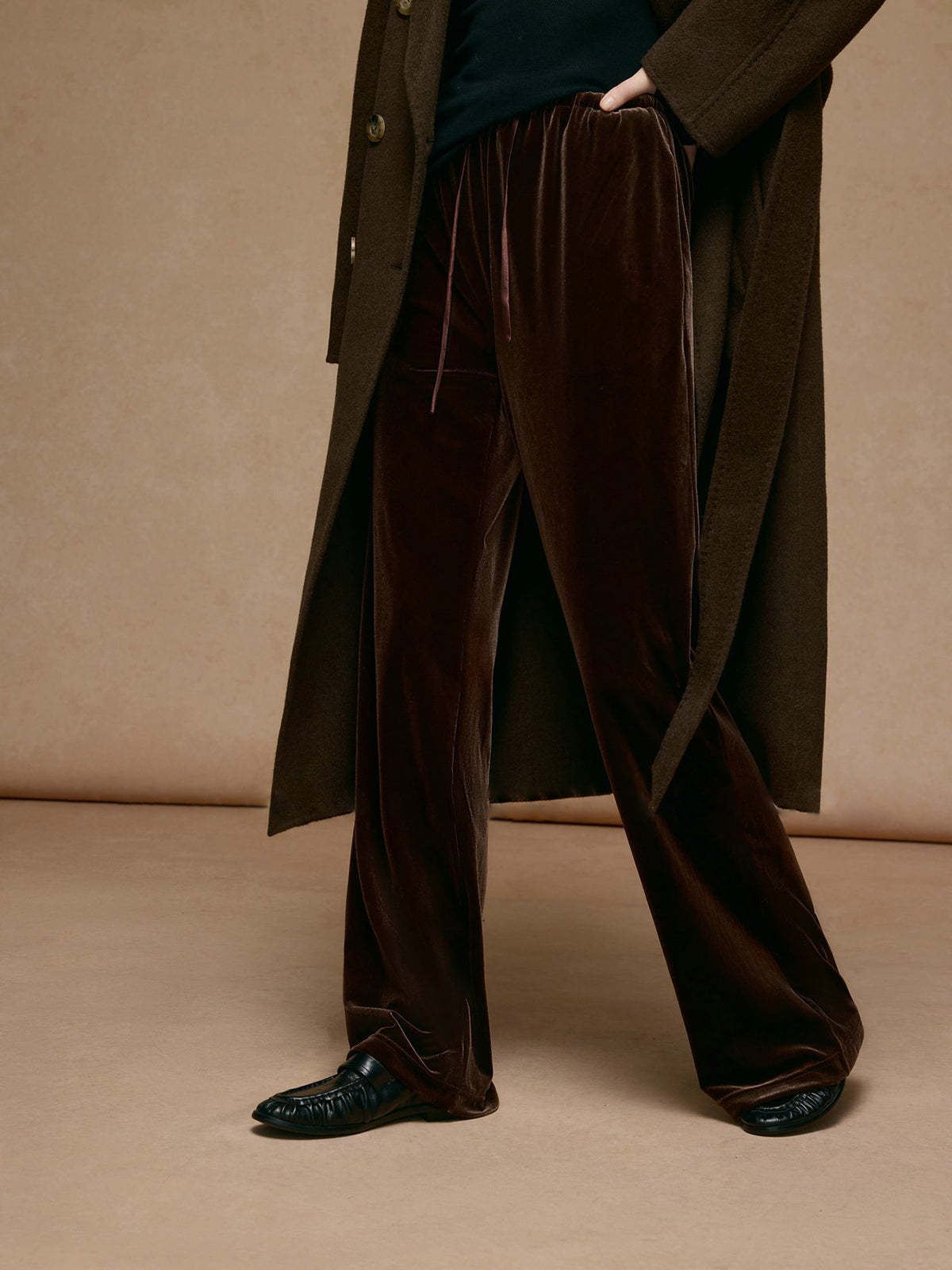 lgy175 Women's Leisure Fashion Long Pants Fleece Fabric High-end Material Long Pants Drawstring Cozy Draped Pants