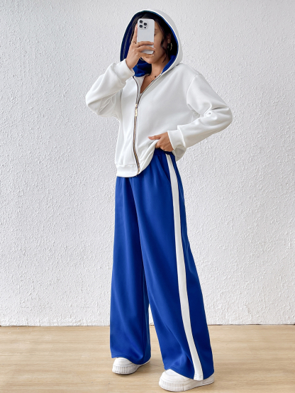 lgy42 Women's white hoodie and blue pants fashion suit Cardigan(Can be customized printing)