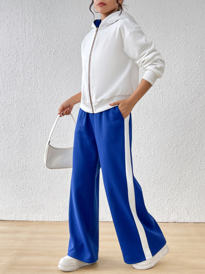 lgy42 Women's white hoodie and blue pants fashion suit Cardigan(Can be customized printing)
