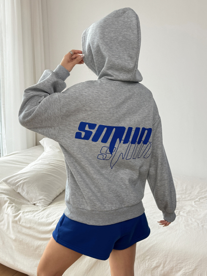 OA034 Women's Letter Printed Sweatshirt Casual Shorts Set