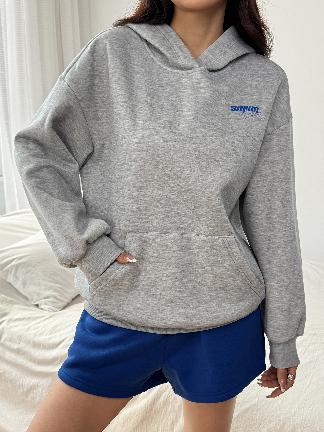 OA034 Women's Letter Printed Sweatshirt Casual Shorts Set