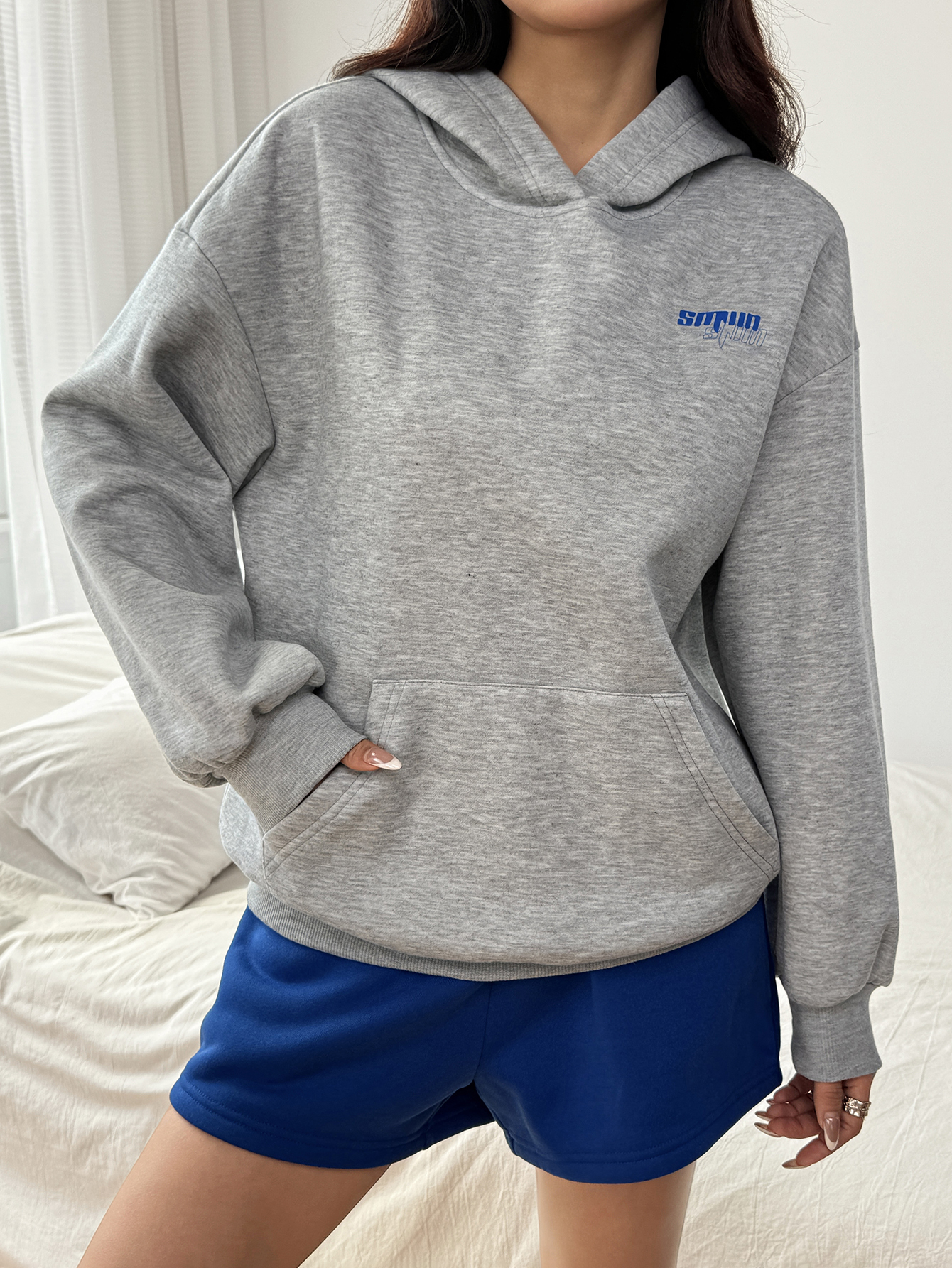 OA034 Women's Letter Printed Sweatshirt Casual Shorts Set