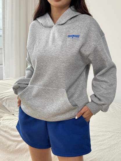 OA034 Women's Letter Printed Sweatshirt Casual Shorts Set