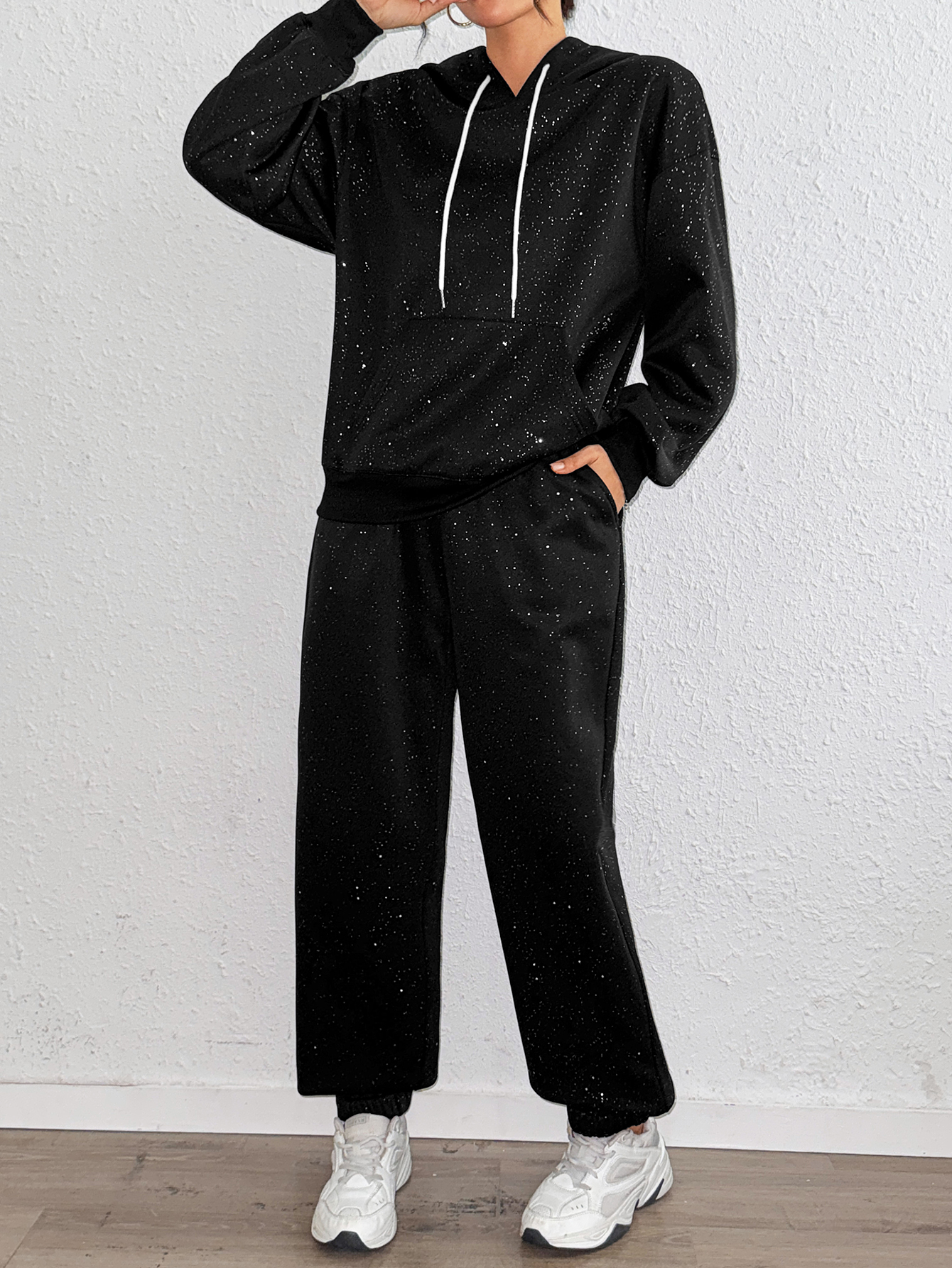 lgy149 Women's Hoodie Set Popular Silver Fabric Two-Piece Set