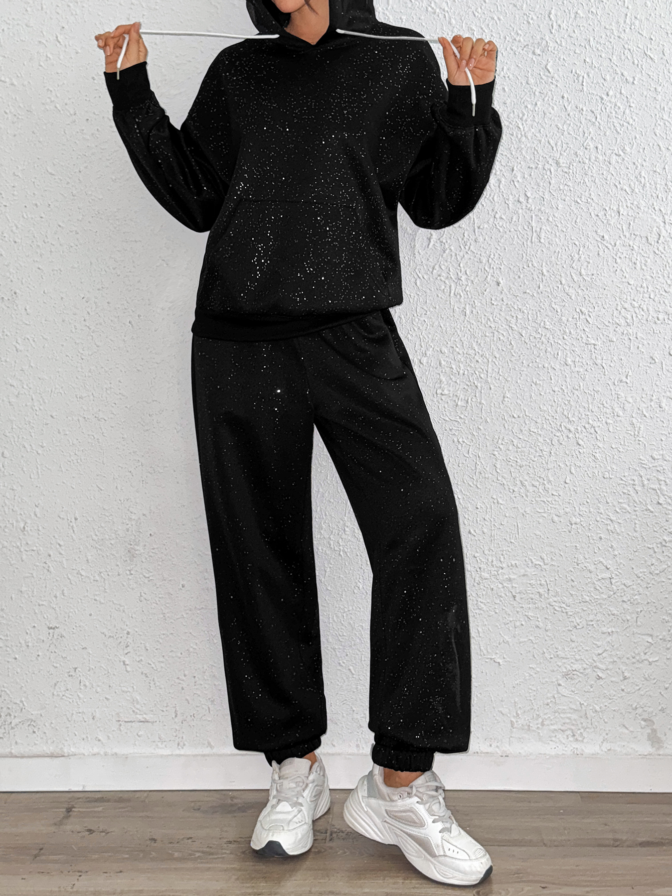 lgy149 Women's Hoodie Set Popular Silver Fabric Two-Piece Set