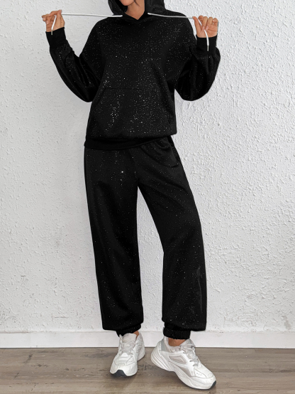 lgy149 Women's Hoodie Set Popular Silver Fabric Two-Piece Set