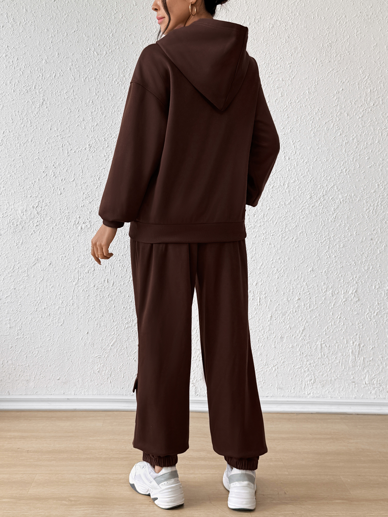 YJ084 Two-piece Women's Casual Hoodie Set With Drawstring Jogging Pants(Can be customized printing)