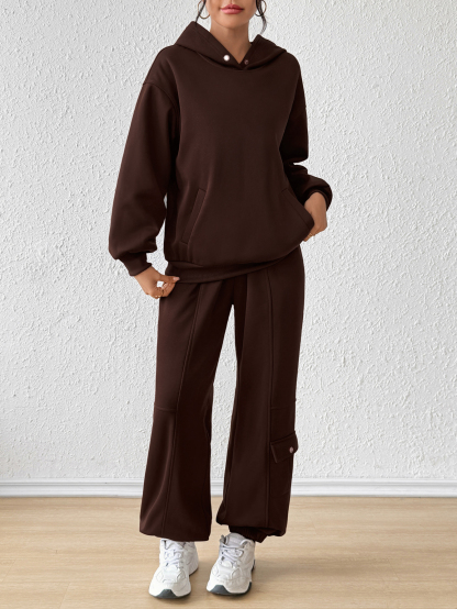 YJ084 Two-piece Women's Casual Hoodie Set With Drawstring Jogging Pants(Can be customized printing)