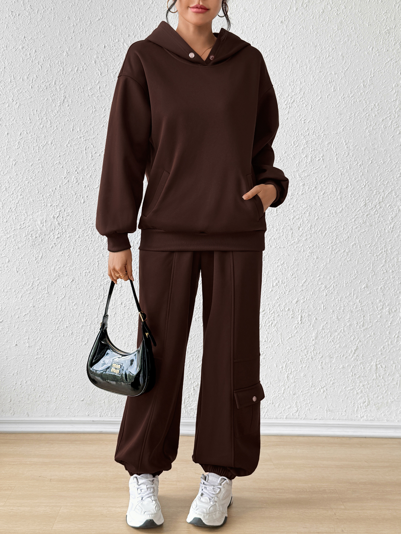 YJ084 Two-piece Women's Casual Hoodie Set With Drawstring Jogging Pants(Can be customized printing)