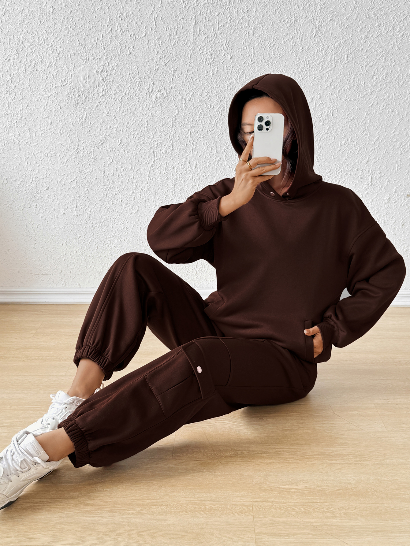 YJ084 Two-piece Women's Casual Hoodie Set With Drawstring Jogging Pants(Can be customized printing)