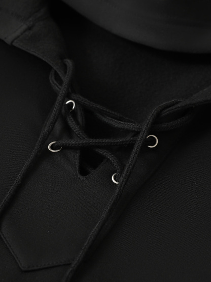 OA035 Women's V-neck drawstring hooded sweatshirt and pants set