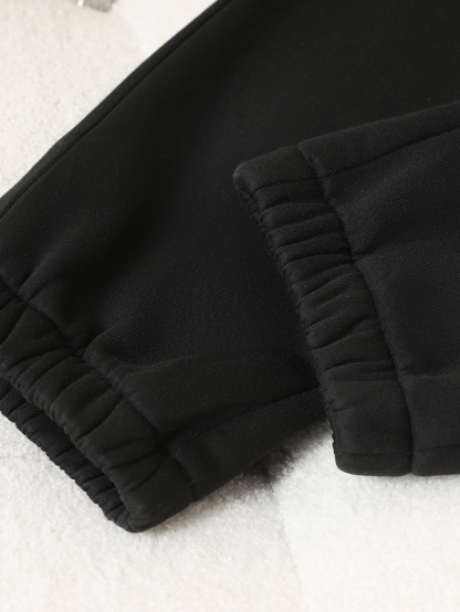 OA035 Women's V-neck drawstring hooded sweatshirt and pants set