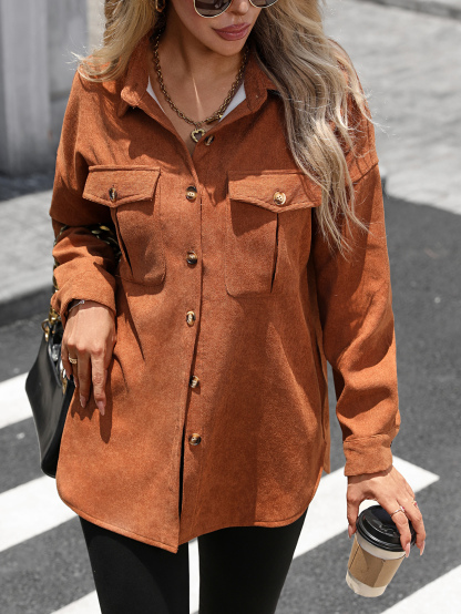 YJ089 Women's velvet button casual shirt for autumn and winter