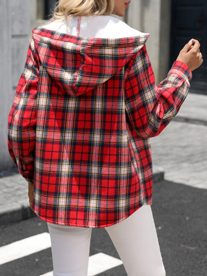 YJ087 Women's checkered hooded coat, versatile for autumn and winter