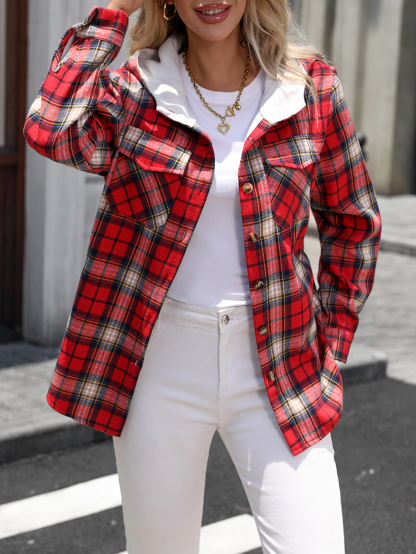 YJ087 Women's checkered hooded coat, versatile for autumn and winter